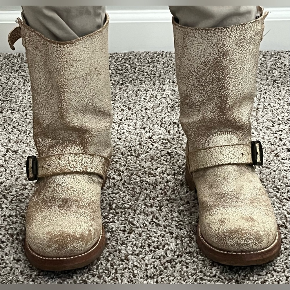 Frye White Veronica Cracked Leather Short Boots